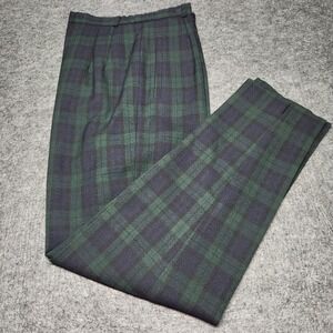 Pendleton Womens Virgin Wool Blue Green Tartan Plaid Dress Pants 8 Lined USA